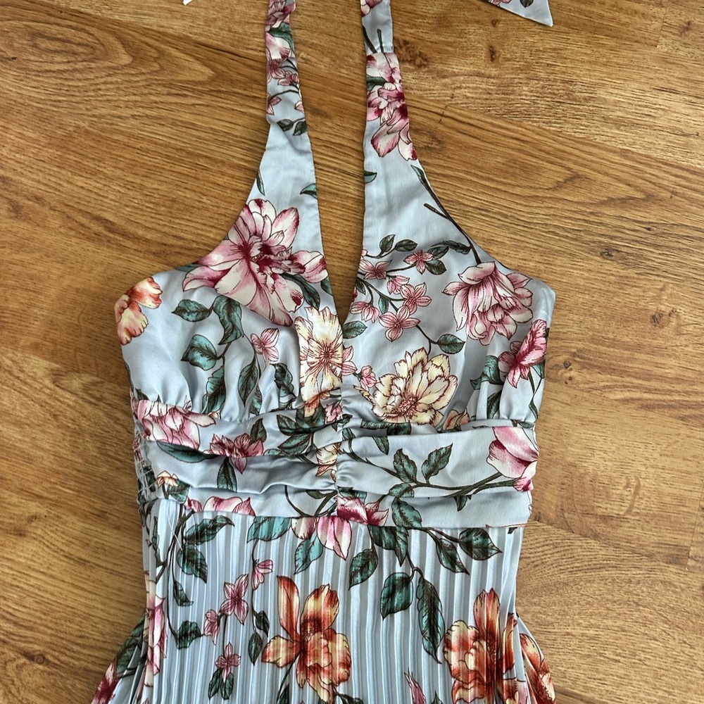 Jessica Simpson Halter Pleated Blue Floral Dress XS - Picture 2 of 14